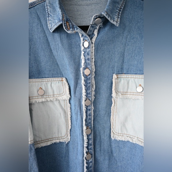 Oversized Patchwork Denim Shacket New Boutique Item - Picture 6 of 12